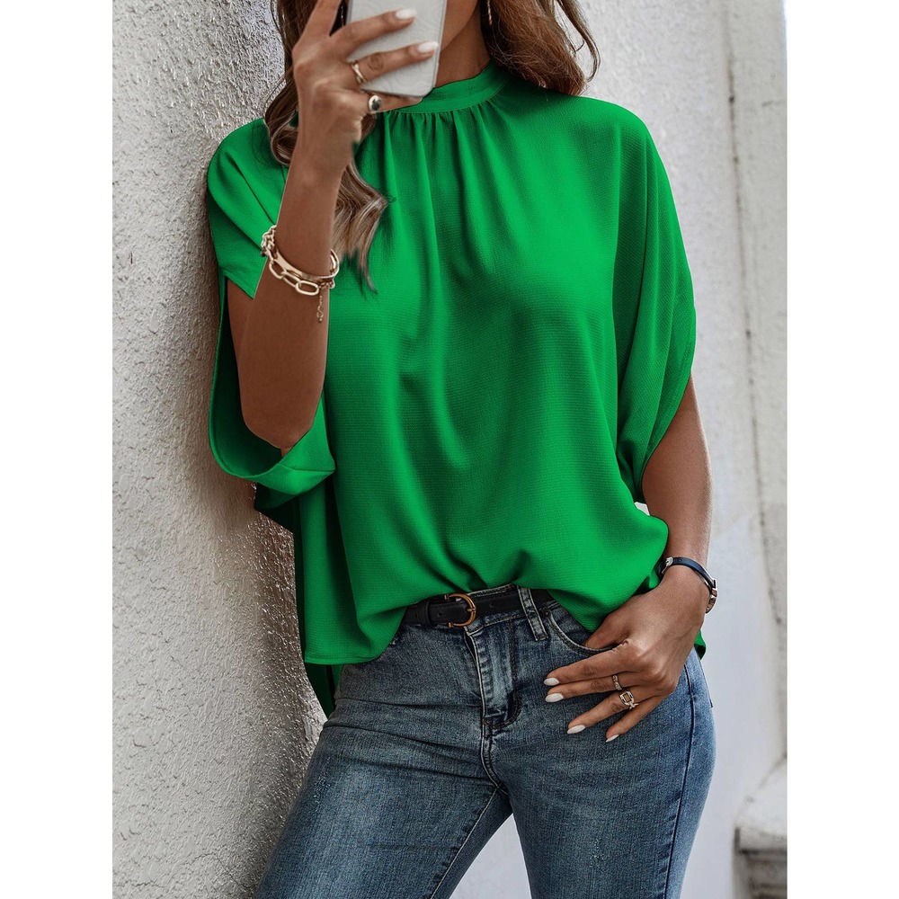 Tie Back Batwing Sleeve short sleeve Blouse black - Picture 8 of 11
